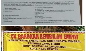 Nomor NIB CV Barokah Sembilan Empat dan dugaan nomor IUP palsu di banner yang sama